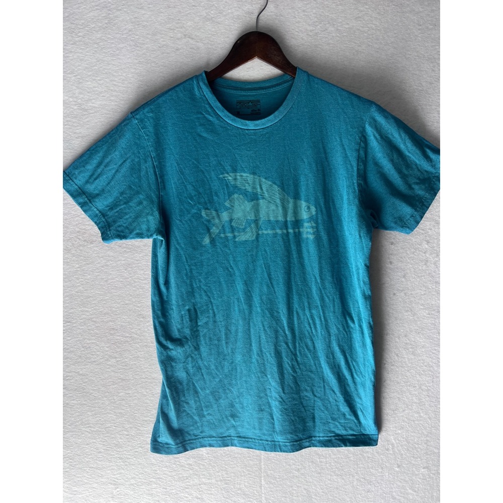 Patagonia Mens Slim Fit Flying Fish Graphic T-Shirt Teal Blue Heather Medium